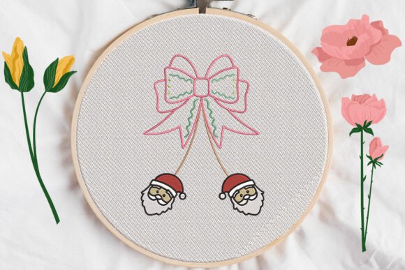 Bow Christmas Santa Applique Embroidery