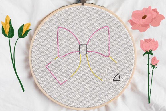 Bow Pencil Teacher Applique Embroidery