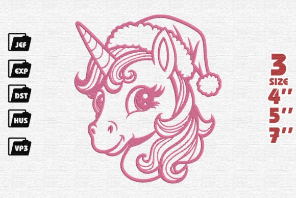 Cute Santa's Unicorn Embroidery
