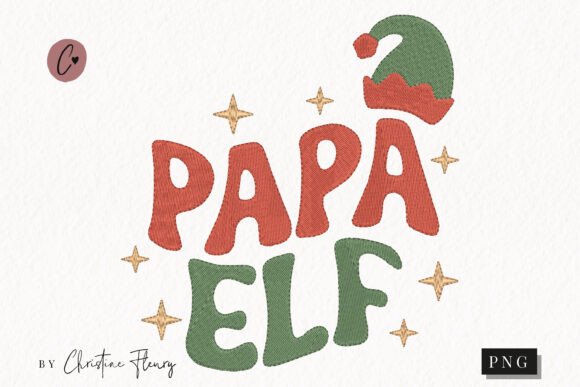 Faux Embroidery Papa Elf PNG
