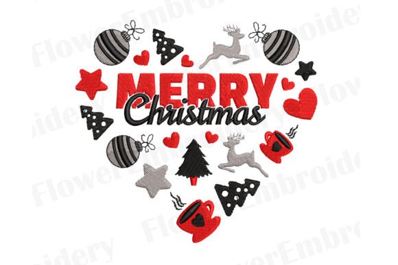 Merry Christmas Heart Machine Embroidery