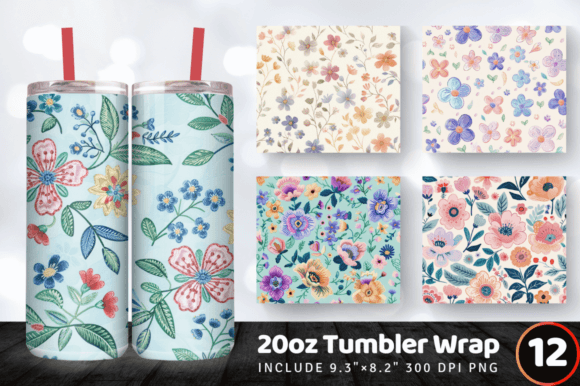 Pastel Embroidery Flowers Tumbler Wrap