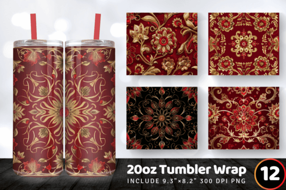 Red Gold Embroidery Tumbler Wrap
