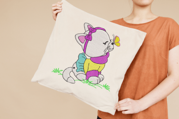 The Cat and the Butterfly Embroidery: A Playful Branding Asset