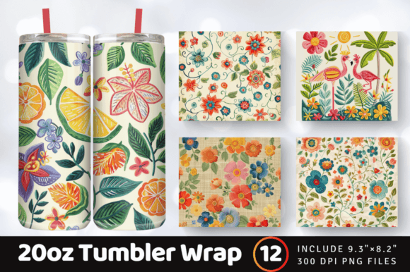 Vintage Summer Embroidery Tumbler Wrap