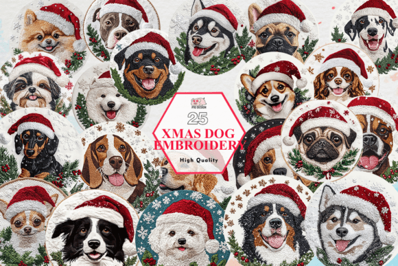 Xmas Dog Embroidery Clipart PNG
