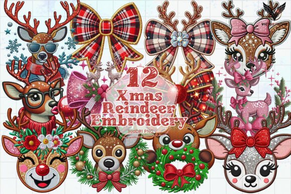 Xmas Reindeer Embroidery Clipart PNG